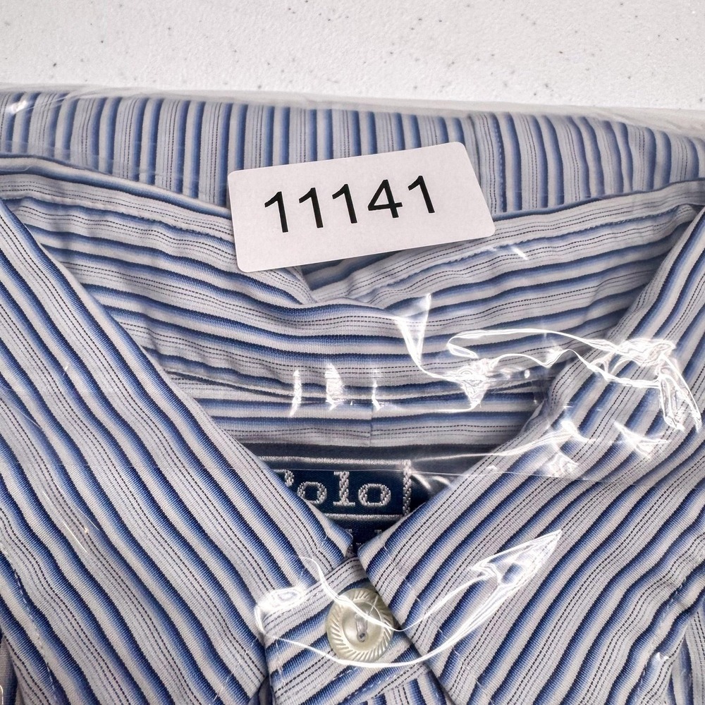 Polo Ralph Lauren Shirt Mens Large Blue Stripe Anchor Nautical Button Down Work - Picture 12 of 12